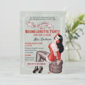 ヴィンテージバチェロレッテレトロピンアップガールティール（緑がかった色）赤 招待状 (スタンド正面)