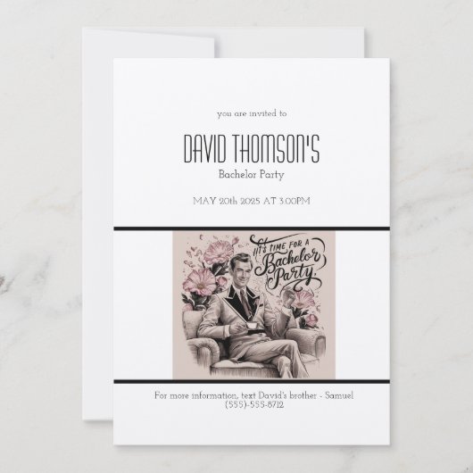 ヴィンテージバチュラーパーティ招待レトロデザイン 招待状 (正面)