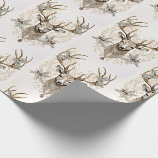 ヴィンテージバックとホリーとベリーのクリスマス ラッピングペーパー (角)