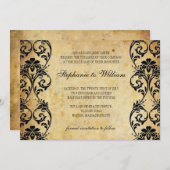 ヴィンテージバックグラウンドの旋回結婚式招待状 セーブザデート (正面/裏面)