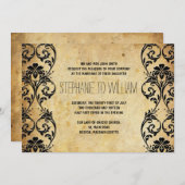 ヴィンテージバックグラウンドの旋回結婚式招待状 招待状 (正面/裏面)