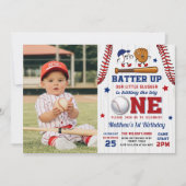 ヴィンテージバッターアップ野球1歳の誕生日の写真 招待状 (正面)