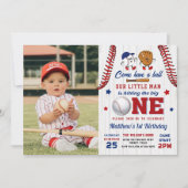 ヴィンテージバッターアップ野球1歳の誕生日の写真 招待状 (正面)
