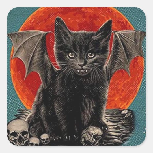ヴィンテージバット不気味ハッピーハローウィン スクエアシール (正面)