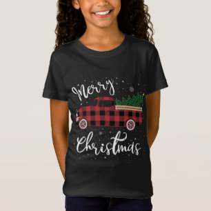 ヴィンテージバッファロープレイドレッドトラックメリークリスマス Tシャツ