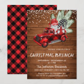 ヴィンテージバッファローレッドトラック格言クリスマスブランチ 招待状 (正面/裏面)