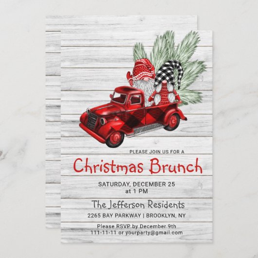 ヴィンテージバッファローレッドトラック格言クリスマスブランチ 招待状 (正面/裏面)