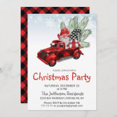 ヴィンテージバッファローレッドトラック&格言クリスマスパーティー 招待状 (正面/裏面)