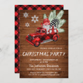 ヴィンテージバッファローレッドトラック&格言クリスマスパーティー 招待状 (正面/裏面)