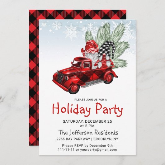 ヴィンテージバッファローレッドトラック&格言ホリデーパーティー 招待状 (正面/裏面)