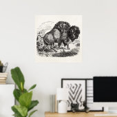 ヴィンテージバッファローレトロバイソンアニマルイラストレーション ポスター (ホームオフィス)