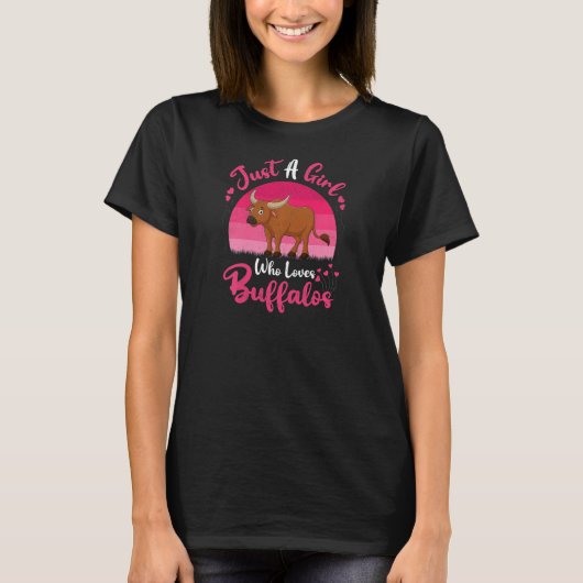 ヴィンテージバッファロー動物バフが大好きな女の子 Tシャツ (正面)