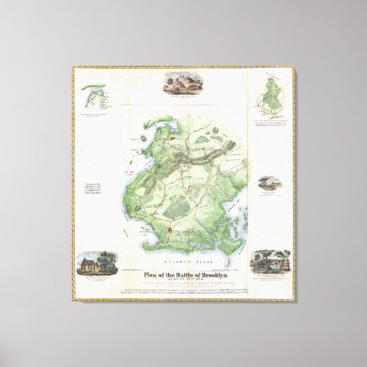 ヴィンテージバトル・オブ・ブルックリンNYマップ（1867年） キャンバスプリント (正面)