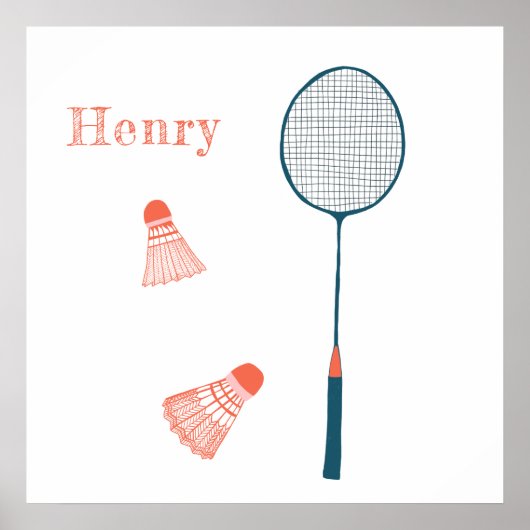 ヴィンテージバドミントンプリントカスタムベビーネームアート ポスター (正面)