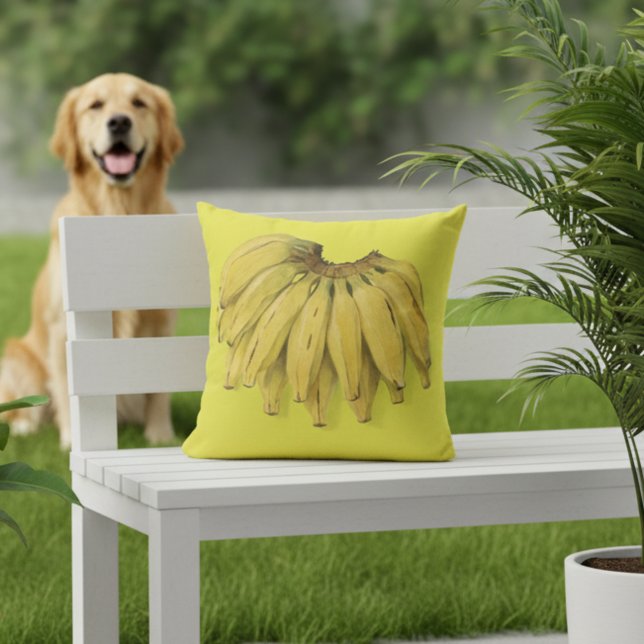 ヴィンテージバナナイエローアウトドアピロー アウトドアクッション (Yellow outdoor pillow - 16x16 - bananas! )