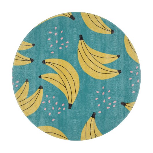 ヴィンテージバナナパターン、青い背景。 カッティングボード (正面)