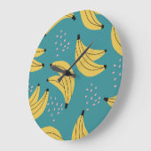 ヴィンテージバナナパターン、青い背景。 ラージ壁時計 (傾斜)
