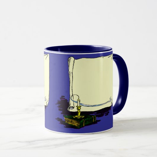 ヴィンテージバナーとろうそく付き本テンプレート マグカップ (正面右)