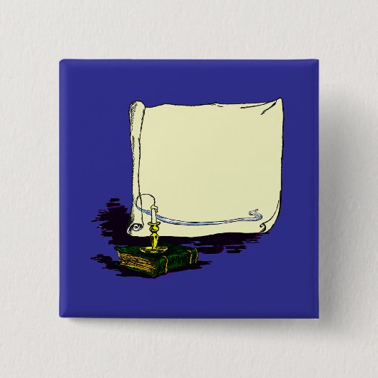 ヴィンテージバナーとろうそく付き本テンプレート 缶バッジ (正面)