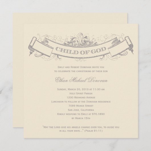 ヴィンテージバナーバプティスマス/《キリスト教》洗礼式や命名式招待状 招待状 (正面/裏面)
