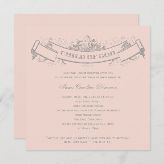 ヴィンテージバナーバプティスマス/《キリスト教》洗礼式や命名式招待状 招待状 (正面/裏面)