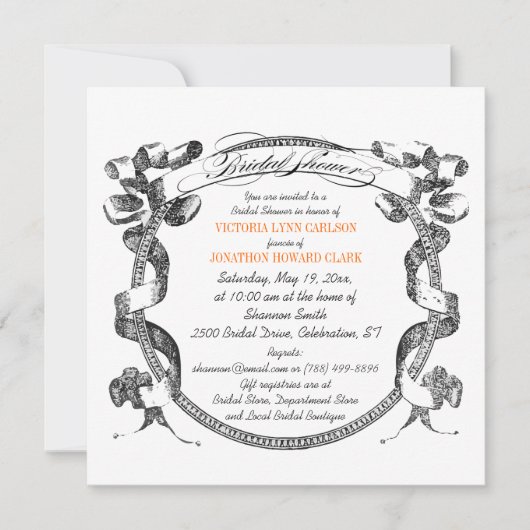 ヴィンテージバナーフローリッシュスクリプトブライダルシャワー 招待状 (正面)