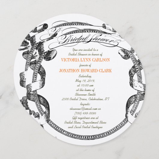 ヴィンテージバナーフローリッシュスクリプトブライダルシャワー 招待状 (正面/裏面)