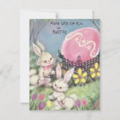 ヴィンテージバニーがイースターの大きな卵を引く シーズンカード (正面)