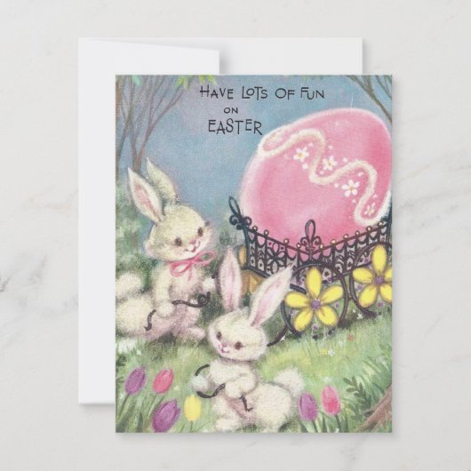 ヴィンテージバニーがイースターの大きな卵を引く シーズンカード (正面)