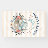 ヴィンテージバニーとかわいらし花模様ハッピーイースター 横断幕 (横)