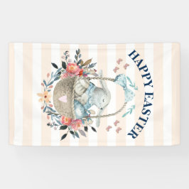 ヴィンテージバニーとかわいらし花模様ハッピーイースター 横断幕