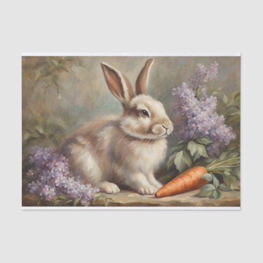 ヴィンテージバニーと薄紫花とニンジン 薄葉紙 (正面)