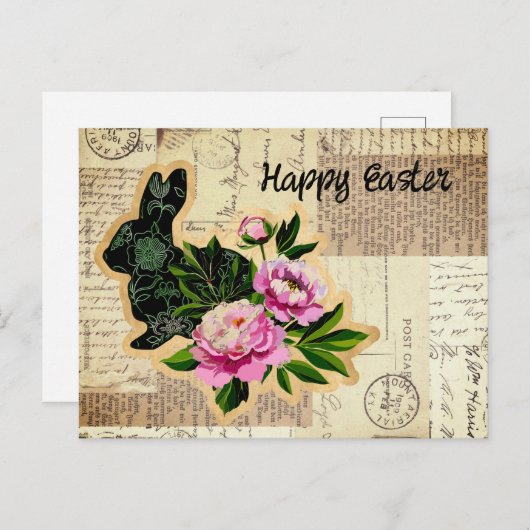 ヴィンテージバニーイースターコラージポストカード ポストカード (正面/裏面)