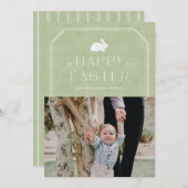 ヴィンテージバニーイースターフォトカード – 緑 招待状 (正面/裏面)