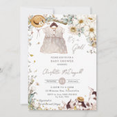 ヴィンテージバニーウサギアイボリーフローラベビーシャワー 招待状 (正面)
