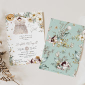 ヴィンテージバニーウサギアイボリーフローラベビーシャワー 招待状