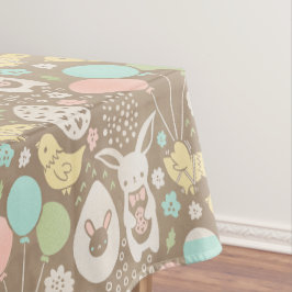 ヴィンテージバニーエッグシックパステルブラウンイースター テーブルクロス