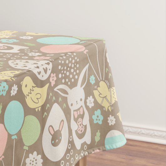 ヴィンテージバニーエッグシックパステルブラウンイースター テーブルクロス (インサイチュ)