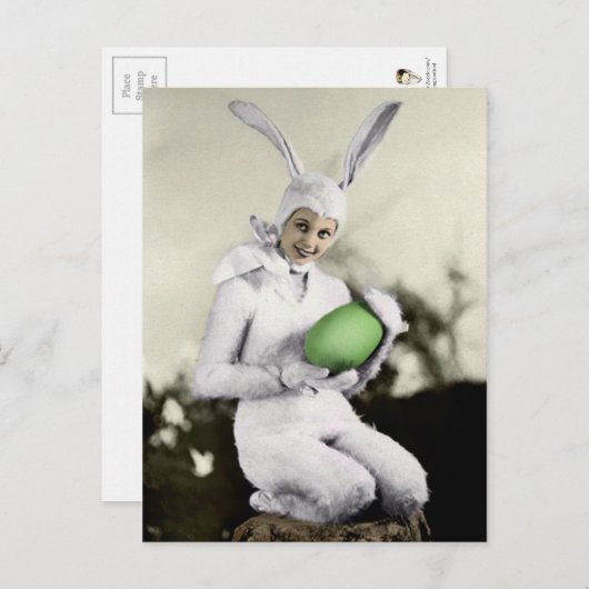 ヴィンテージバニーガールイースターポストカード ポストカード (正面/裏面)