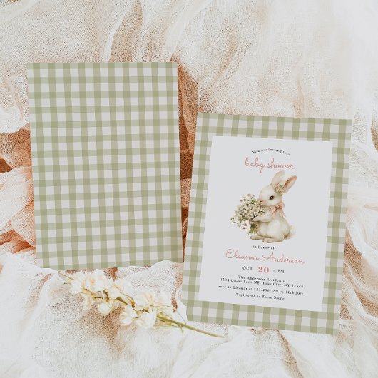 ヴィンテージバニージンガム赤ちゃんシャワー 招待状