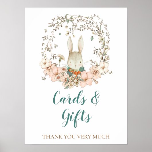 ヴィンテージバニースクリプトベビーシャワーカードギフトサイン ポスター (正面)