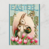 ヴィンテージバニーチューリップフローラとイースターエッグ ポストカード (正面)