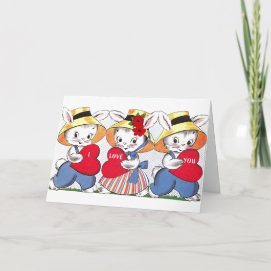 ヴィンテージバニーバレンタインデーのグリーティングカード シーズンカード (正面)