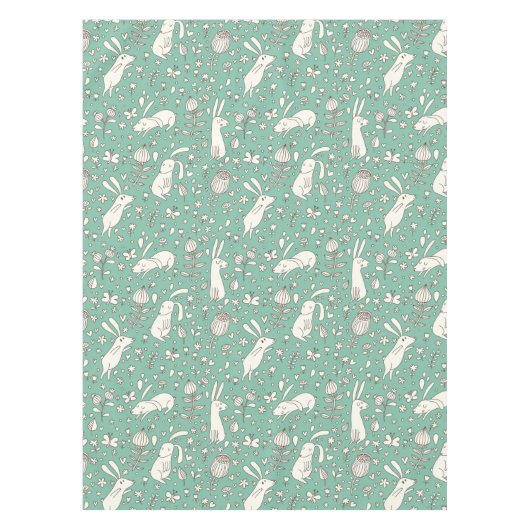 ヴィンテージバニーフラワーメドウサマーグリーンイースター テーブルクロス (正面)