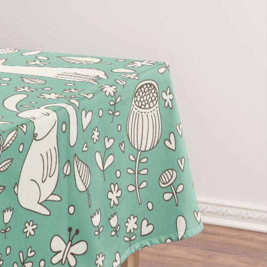 ヴィンテージバニーフラワーメドウサマーグリーンイースター テーブルクロス (インサイチュ)