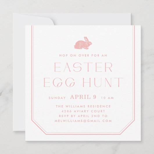 ヴィンテージバニーフレームイースターパーティの招待状 – ピンク 招待状 (正面)