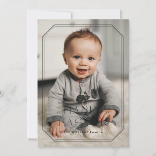 ヴィンテージバニーフレームイースターフォトカード – 黒 セーブザデート (正面)