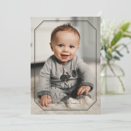 ヴィンテージバニーフレームイースターフォトカード – 黒 セーブザデート (スタンド正面)