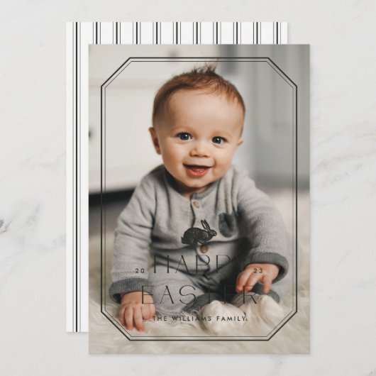 ヴィンテージバニーフレームイースターフォトカード – 黒 セーブザデート (正面/裏面)