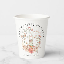 ヴィンテージバニーフローラ名ガールファースト誕生日 紙コップ